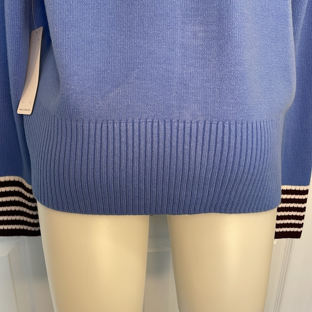 FRENCH CONNECTION VARSITY STYLE VNECK LONG SLEEVE RIB BOTTOM SWEATER BLUE SIZE L - Picture 13 of 13